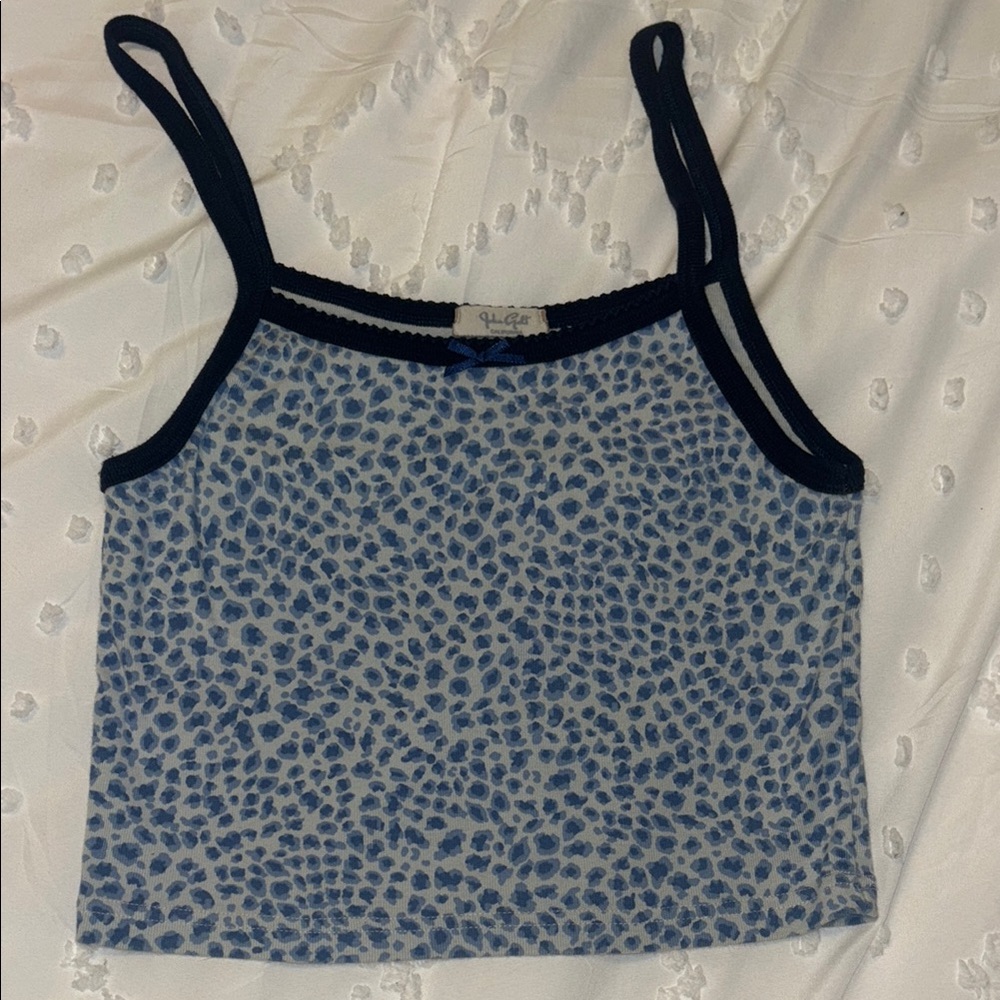 Brandy Melville Blue Cheetah Print Crop Camisole with Navy Trim